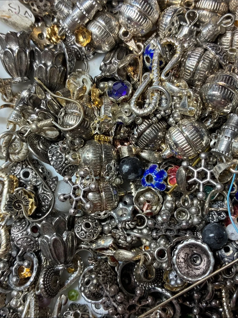 Lot of 2+ pounds of silver and gold colored jewelry making findings